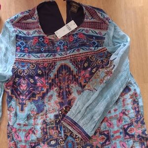 Vineet Bahl Colorful Oversized Bohemian Long Sleeve Top NWT